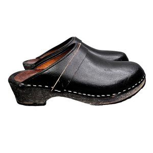 Vintage Nowa Li Anatomisk Swedish Clogs Black Leather size 10 Women 41 Wood